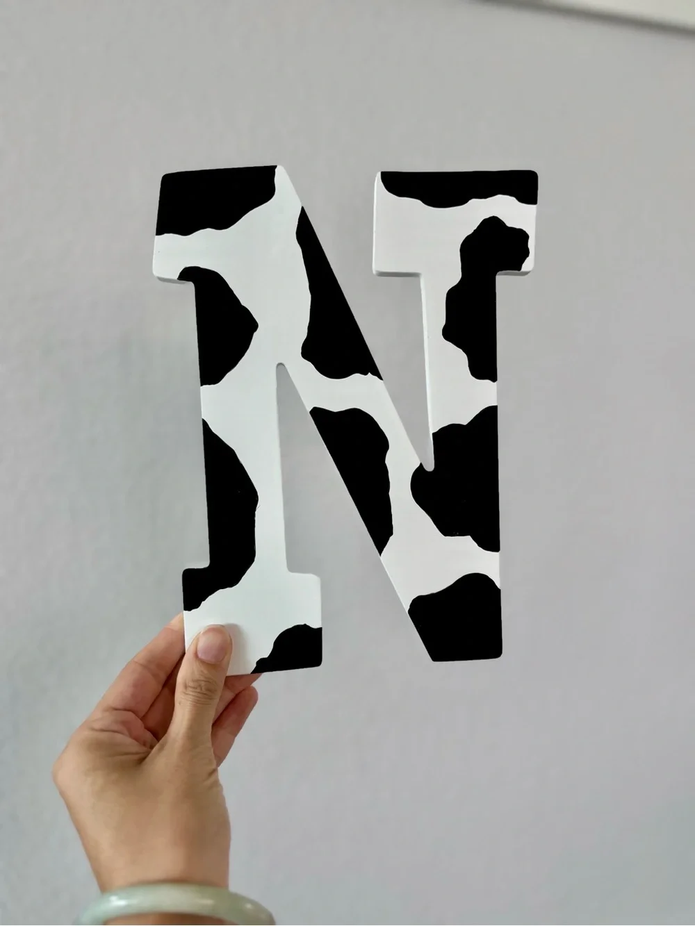 Black and White Cow Print Letter 'N' Wall Decor